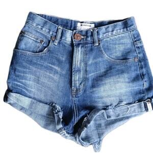 One X One Teaspoon Harlets Denim Shorts Women 26 High Rise Twisted Cuff Hem Fray